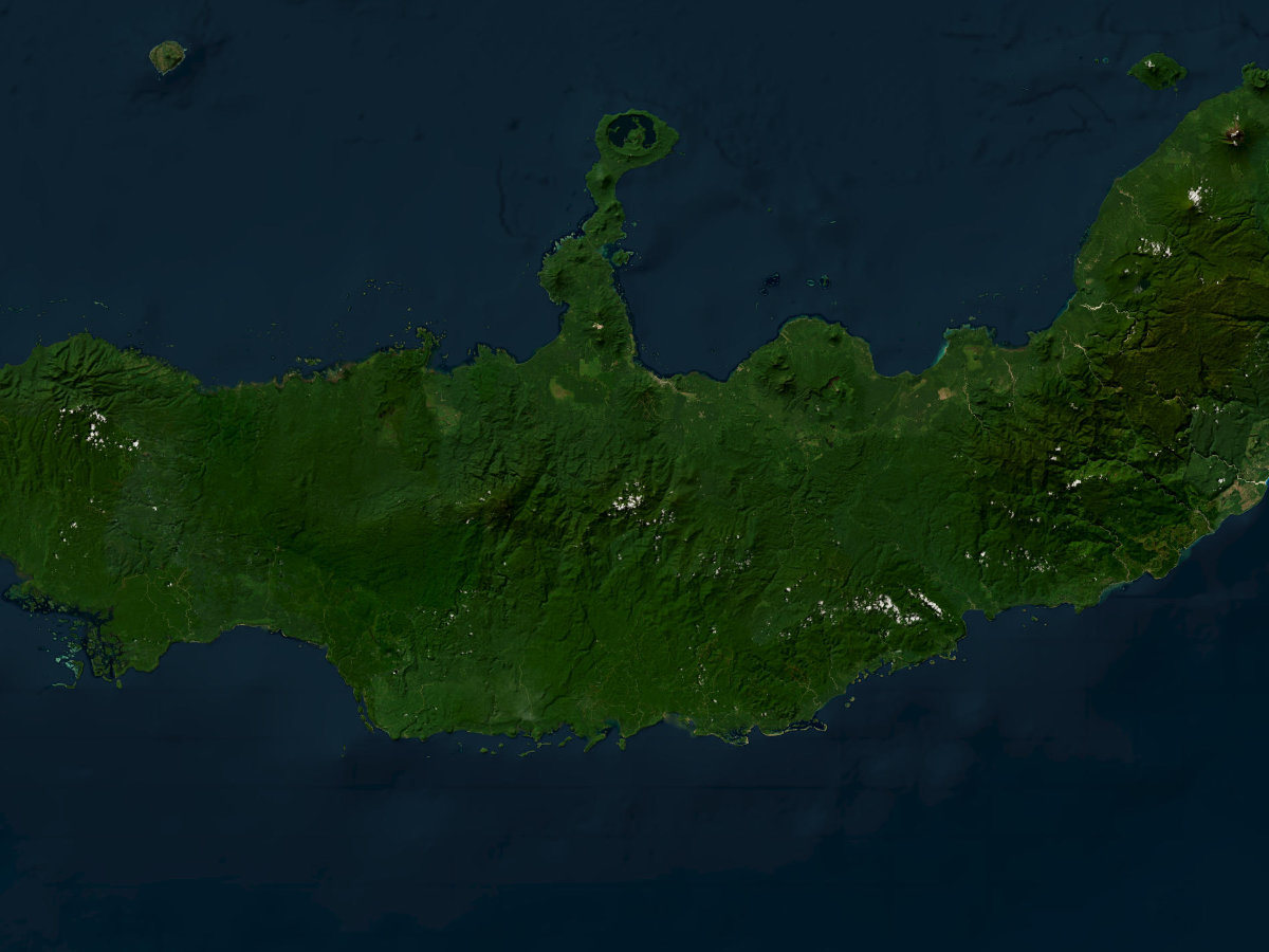 Satellite imagery of the New Britain coastline in Papua New Guinea
